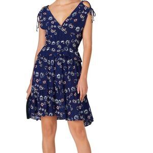 Thakoon Navy Lotus Printed Viscose Mini Dress